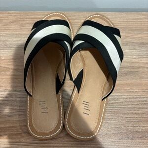 J.Jill Lilyanne Satin Black White Crisscross Slides Sandal 6